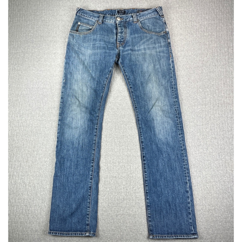 Vintage Armani Jeans J08 Regular Men 32x34 Fits 32X31 1/2 Blue Straight Leg‎